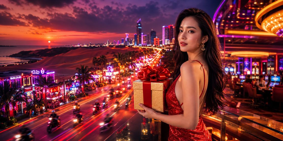 Không gian casino neon về đêm tại Mũi Né – cảm giác giải trí của sun88