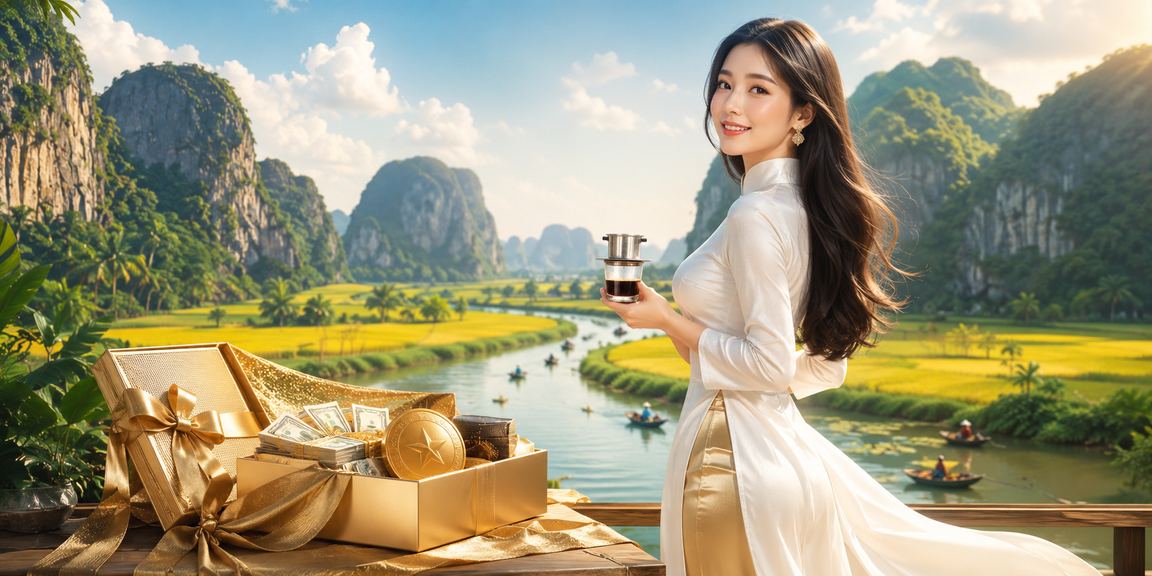 Người dùng Ninh Bình trong trang phục áo dài theo dõi xổ số và cá cược trực tuyến